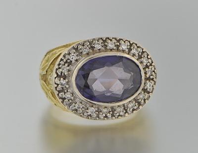 Appraisal: A Synthetic Alexandrite and Diamond Ring k yellow ring set