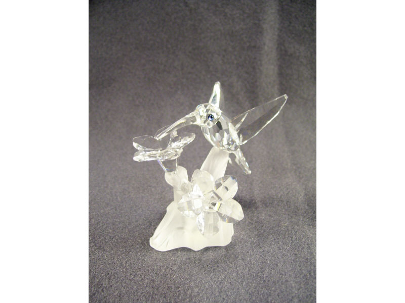 Appraisal: Swarovski Crystal Hummingbird Crystal hummingbird on frosted base Marked Swarovski