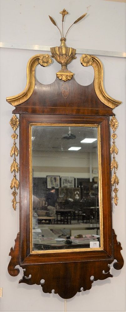 Appraisal: Federal Mahogany Mirror having gilt urn of flowers over broken