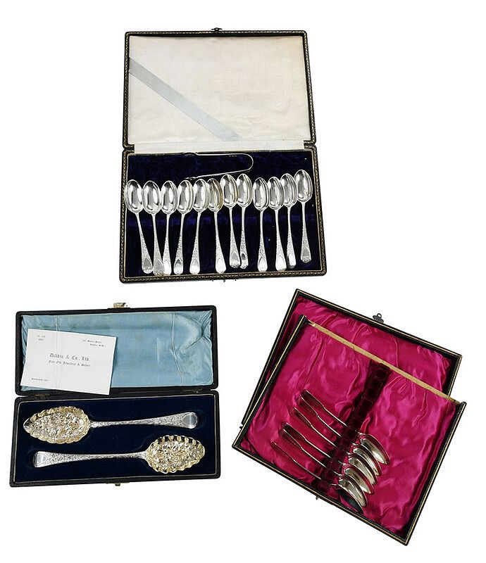 Appraisal: Three Cased Sets of English Silver Flatware Bateman London th