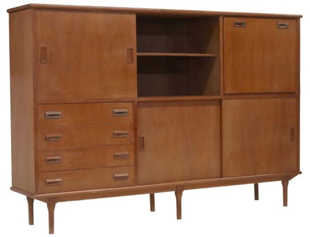 Appraisal: Mid-century modern teak sideboard c s upper sliding door between