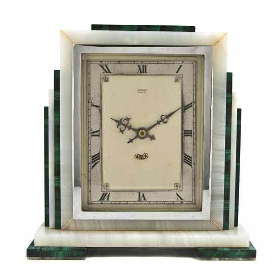 Appraisal: An English Art Deco Onyx Malachite and Chromed Metal Mantel