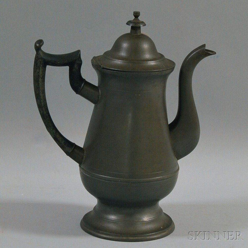 Appraisal: Roswell Gleason Pewter Coffeepot Dorchester Massachusetts early th century ht