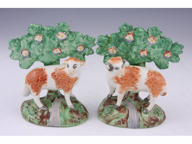 Appraisal: Pair of Staffordshire Bocage Sheep ca a ram and a