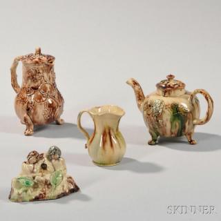 Appraisal: Four Staffordshire Tortoiseshell-glazed Creamware Items England third quarter th century