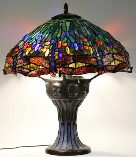 Appraisal: TIFFANY STYLE DRAGONFLY LAMP TIFFANY STYLE DRAGONFLY LAMP H D