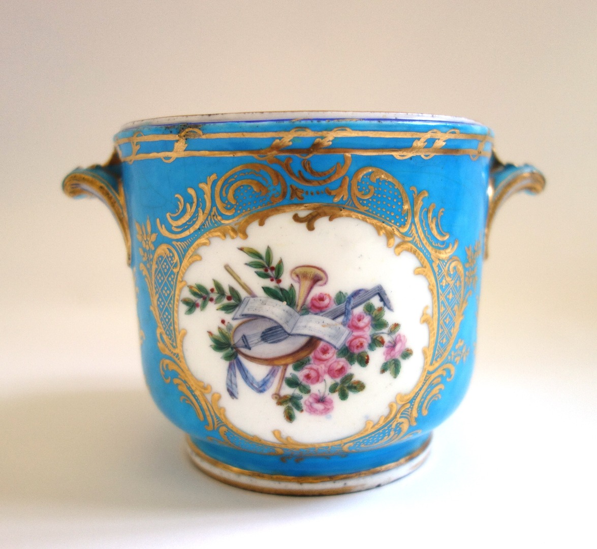 Appraisal: A Sevres bleu celeste ground two-handled glass cooler the porcelain