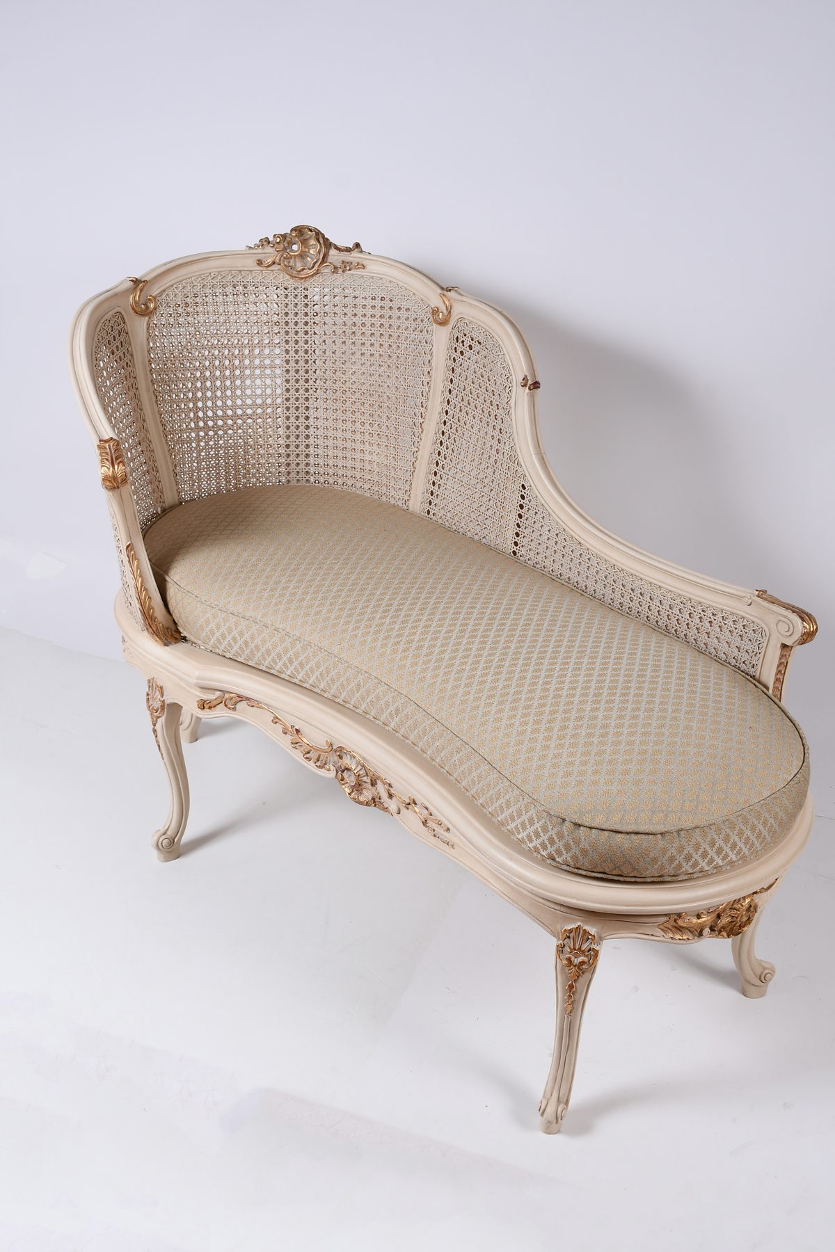 Appraisal: MODERN FRENCH PROVINCIAL CANED RECAMIER Contemporary Double Caned Recamier having