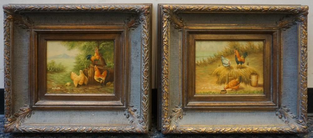 Appraisal: M KING TWO FARM LANDSCAPES WITH CHICKENS EACH OIL ON