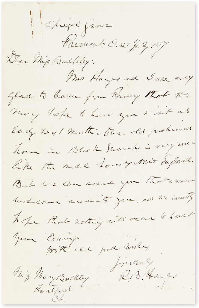 Appraisal: HAYES RUTHERFORD B Autograph Letter Signed R B Hayes to