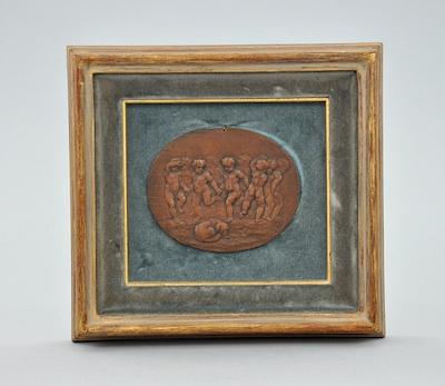 Appraisal: A Framed Copper Relief Plaquette th Century The oval copper