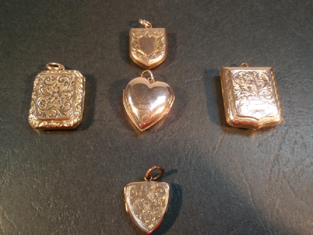 Appraisal: Five lockets in ct gold various designs