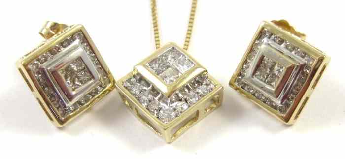 Appraisal: THREE ARTICLES OF DIAMOND JEWELRY including a pendant necklace and