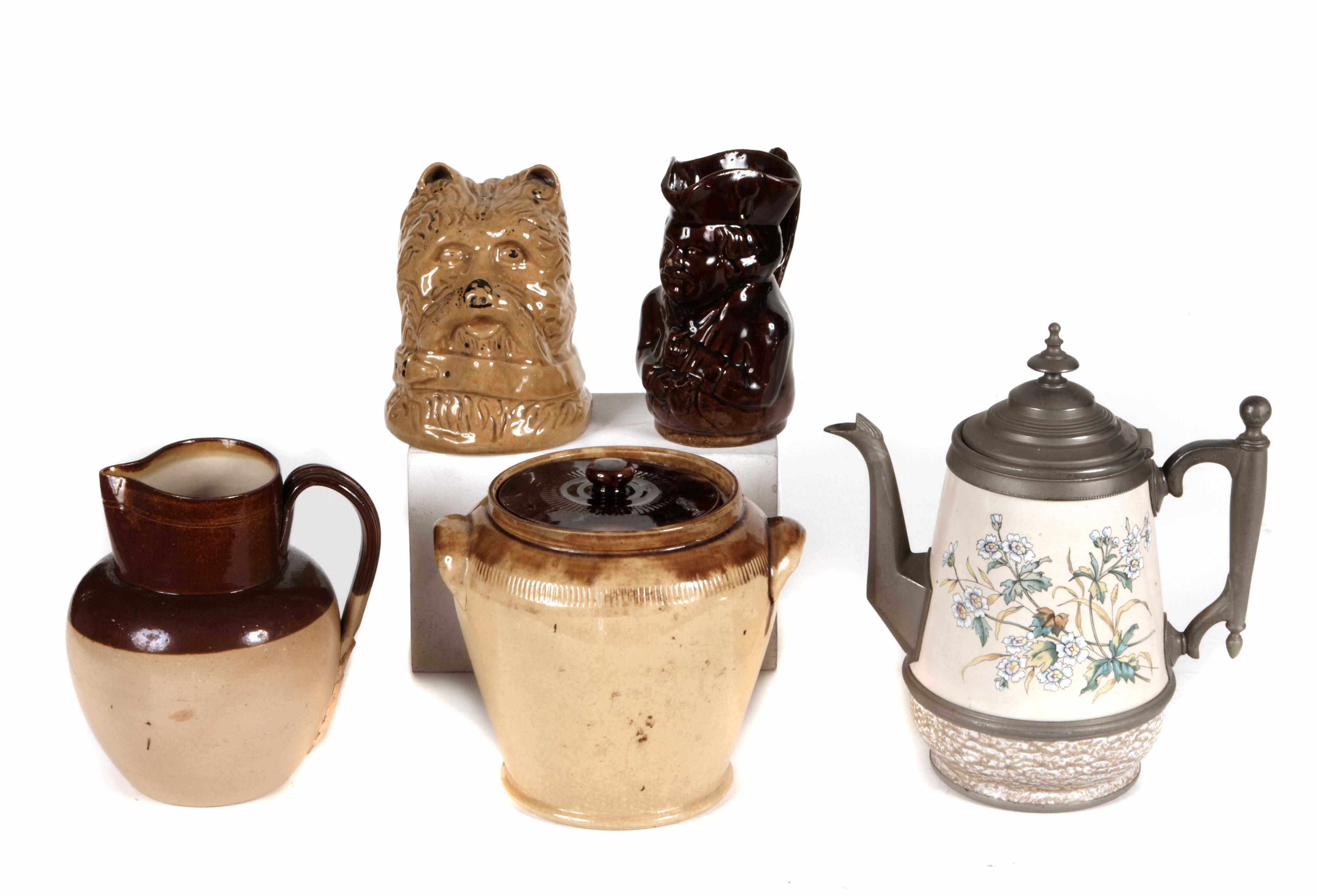 Appraisal: A grouping of English pottery and ceramics Consisting of teapots