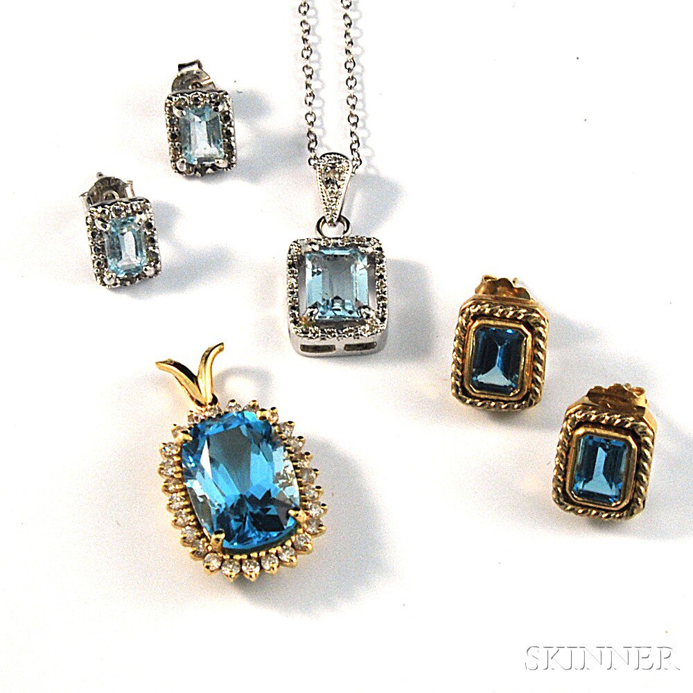 Appraisal: Small Group of Gold and Light Blue Stone Jewelry an