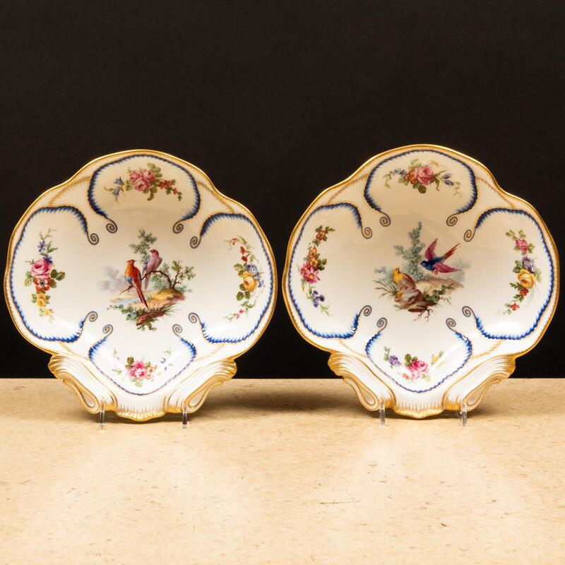 Appraisal: Pair of S vres Porcelain Shell Dishes Blue crossed 'L'