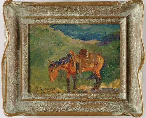 Appraisal: OSCAR EDMUND BERNINGHAUS American - WESTERN HORSE WITH SADDLE Oil