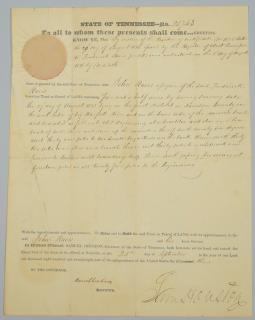 Appraisal: Sam Houston Signed Land Grant John Davis related Sam Houston