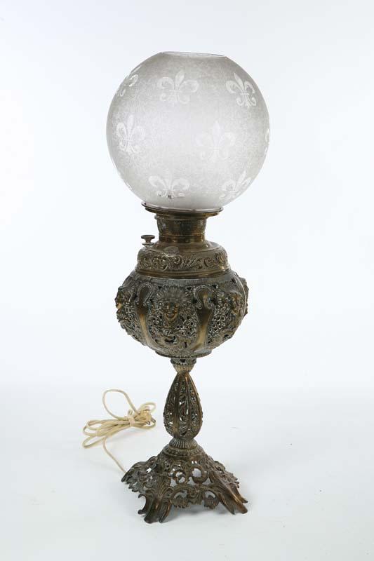 Appraisal: BANQUET LAMP Parker with an ornate pierced base and pedestal