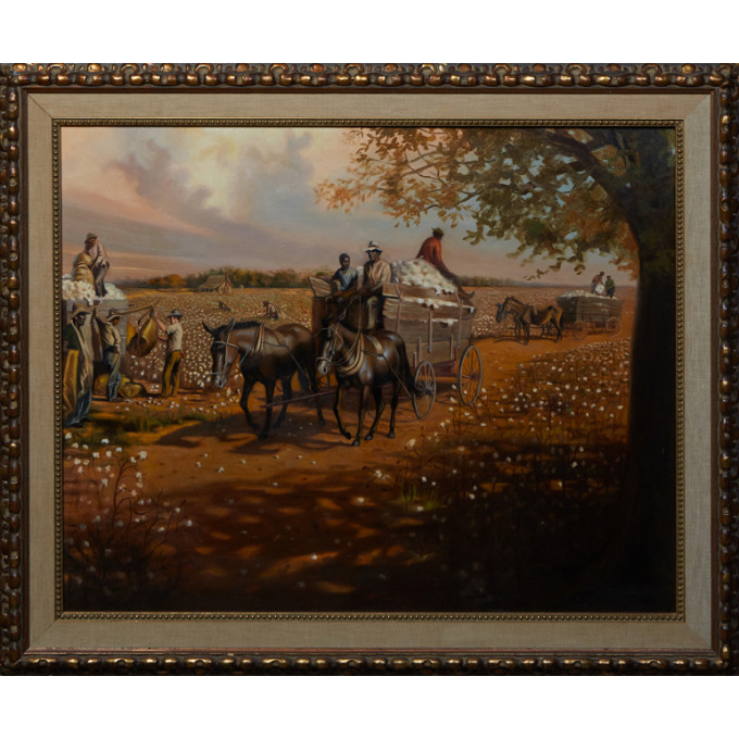 Appraisal: Southern School Cotton Picking th c oil on canvas unsigned