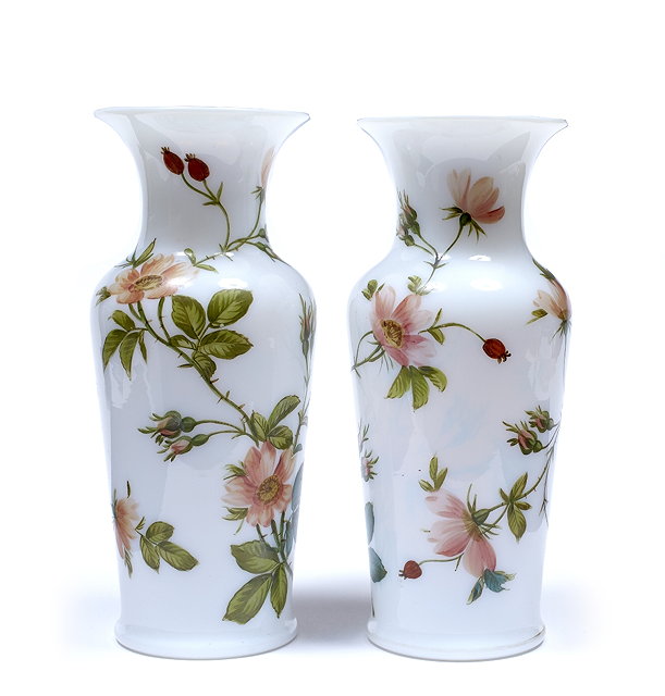 Appraisal: A pair of opaline glass vasescirca probably Richardson's factory Stourbridge