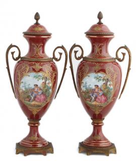 Appraisal: Pair of Sevres Style Brass Mounted Covered Baluste Pair of