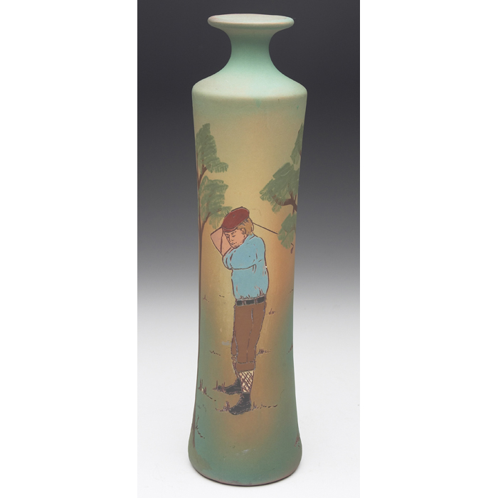 Appraisal: Weller Dickensware vase tall slender shape golfer at play marked