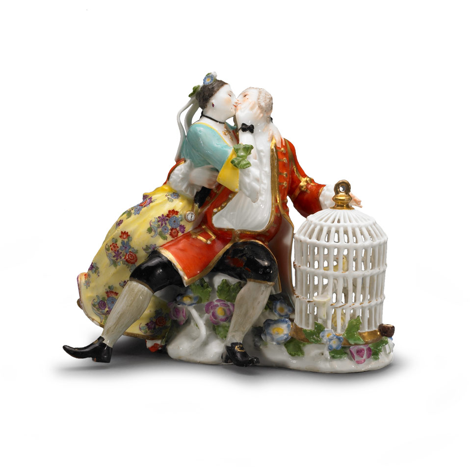 Appraisal: Meissen Crinoline Group of Lovers with a Birdcage Emblematic of