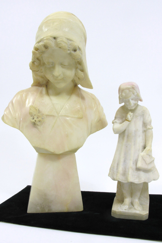 Appraisal: TWO CARVED ALABASTER FEMALE SCULPTURES One is a bust of