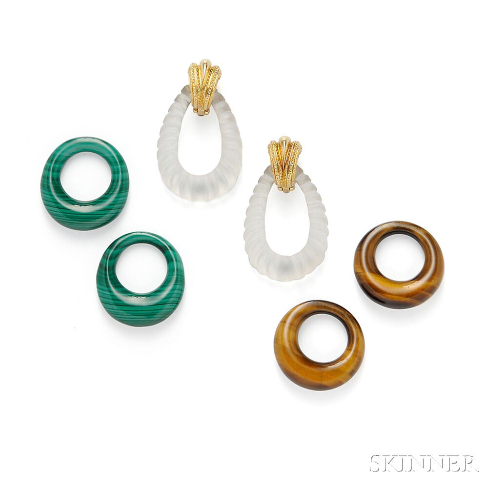 Appraisal: kt Gold and Interchangeable Gemstone Earpendants with gadrooned rock crystal