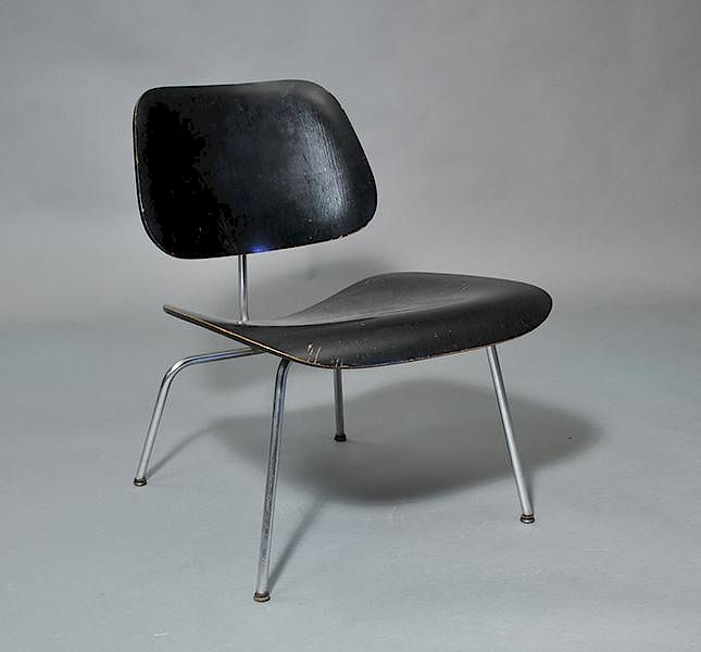 Appraisal: Charles Eames Herman Miller black laminate chrome chair labeled Charles