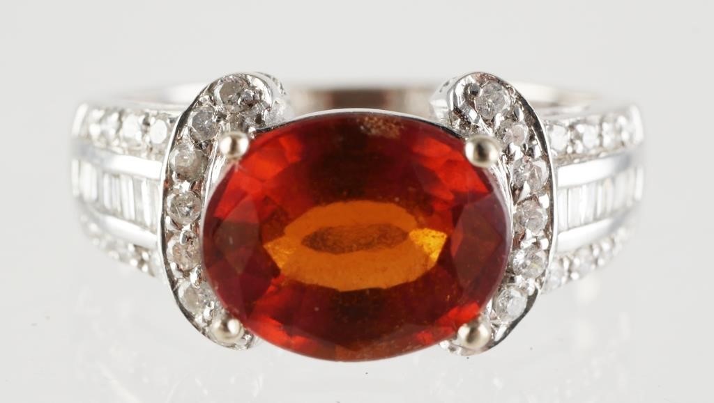 Appraisal: K WHITE GOLD DIAMOND ORANGE HARDSTONE RING K white gold