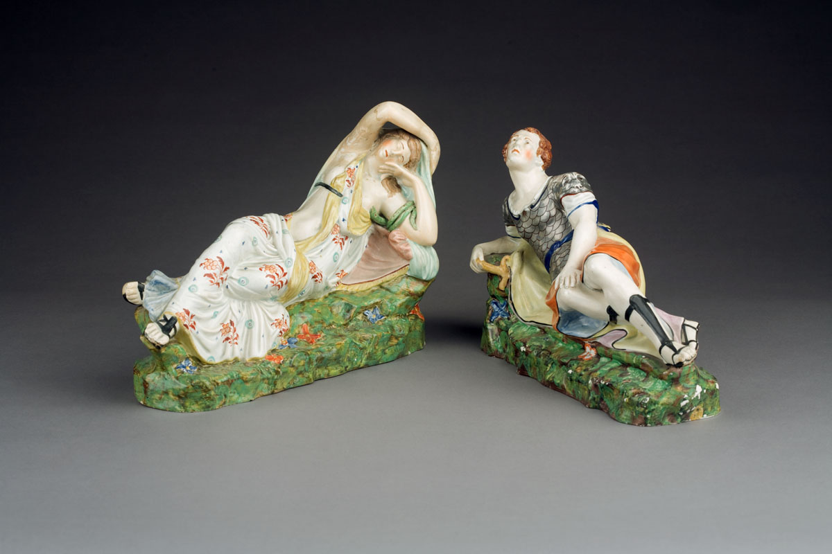 Appraisal: PAIR OF STAFFORDSHIRE PEARLWARE FIGURES OF ANTHONY AND CLEOPATRA CIRCA