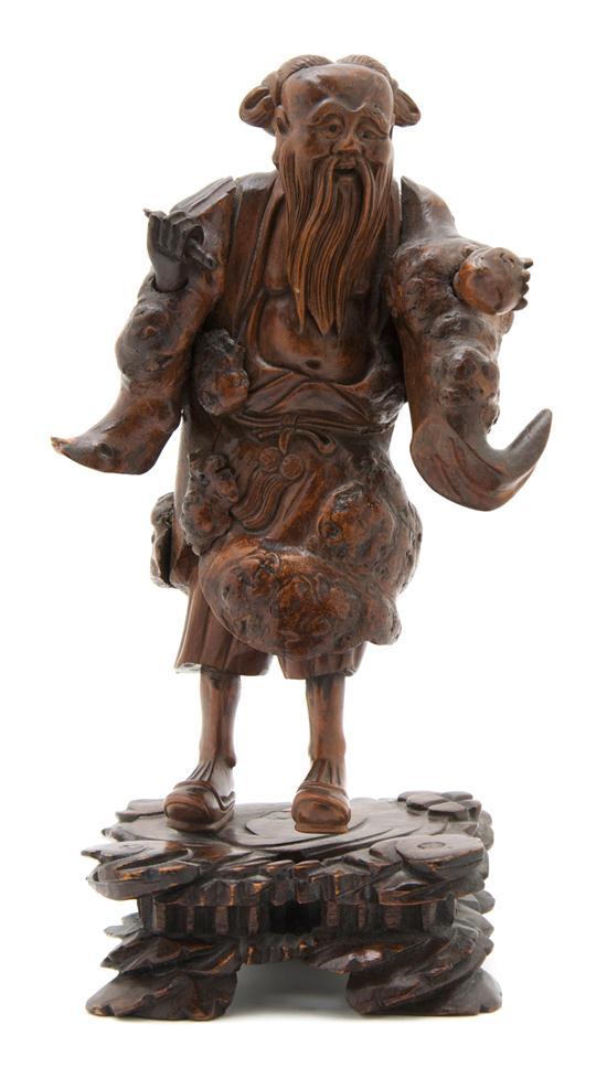 Appraisal: Chinese Carved Wood Figure depicting a bearded elderly man Height