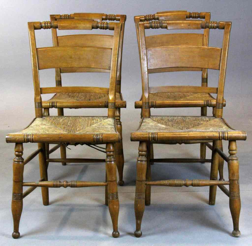 Appraisal: Set of Four American Maple Rush Seat ChairsClassical Style with