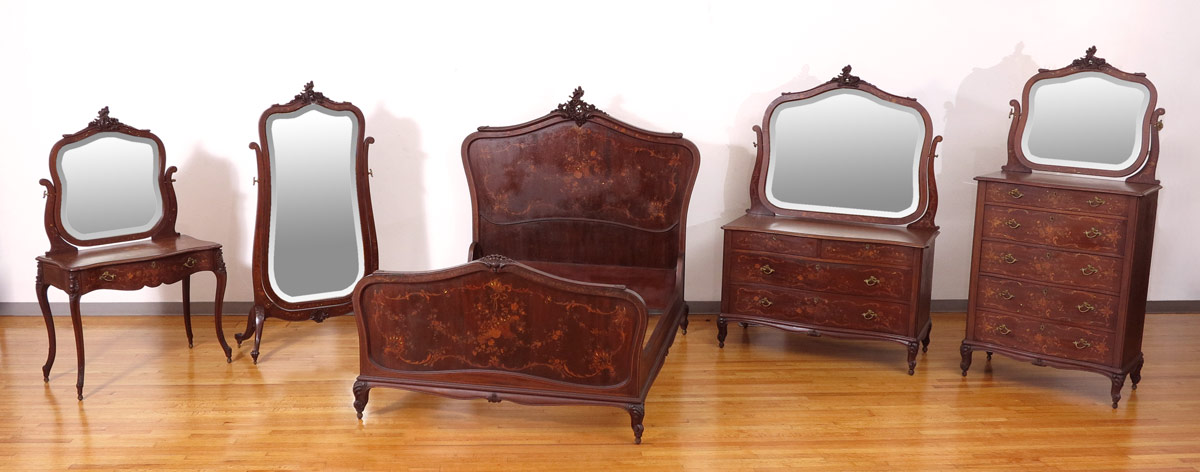 Appraisal: INLAID RJ HORNER ART NOUVEAU BEDROOM SUITE RJ Horner with