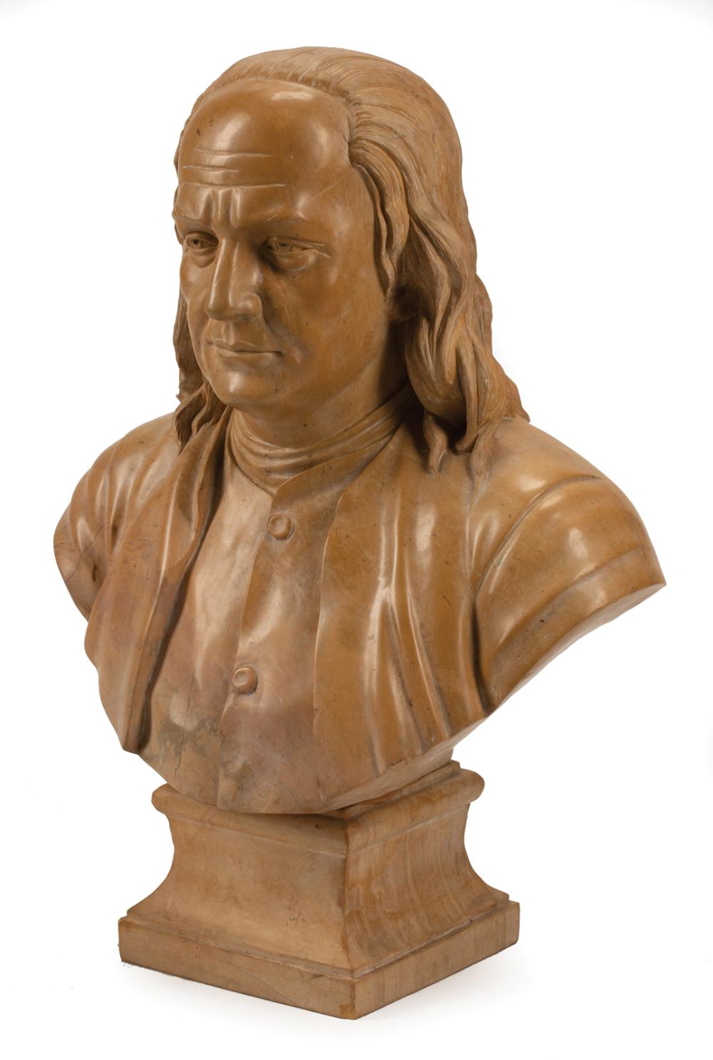 Appraisal: Carved Stone Bust of Benjamin Franklin h in w in