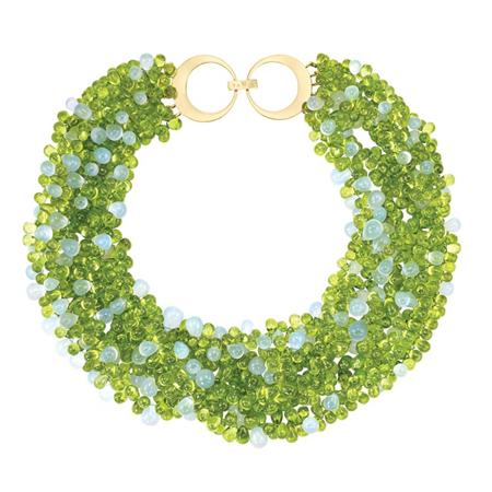 Appraisal: Six Strand Peridot and Blue Chalcedony Bead Torsade Necklace Taffin