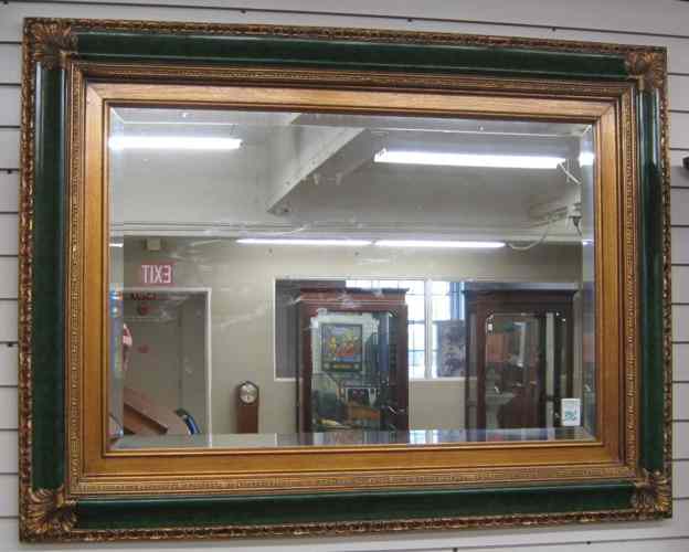 Appraisal: A VICTORIAN STYLE RECTANGULAR WALL MIRROR beveled having green decorated