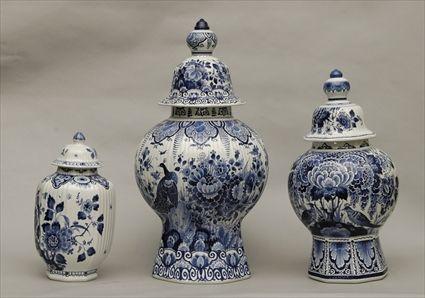 Appraisal: Group of Three Dutch Delft Blue and White Jars with