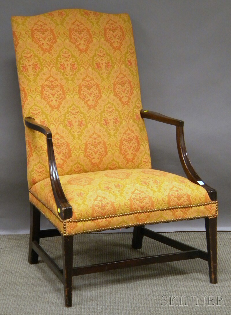 Appraisal: Federal Upholstered Carved Mahogany Lolling Chair