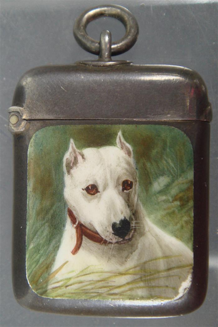 Appraisal: Sterling Match Case With one side painted enamel depicting a