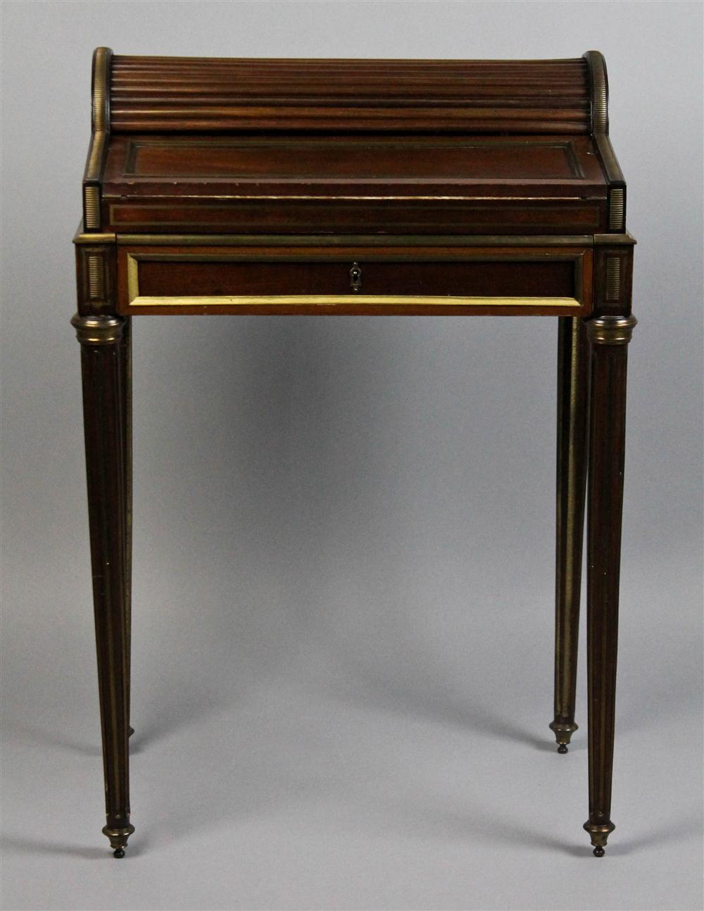 Appraisal: DIMINUTIVE FRENCH STYLE MAHOGANY LADIES WRITING DESK WTH TAMBOUR TOP