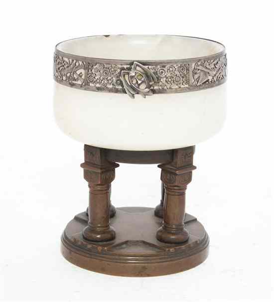 Appraisal: An Austrian Bronze Onyx and Silver Mounted Bowl Vienna the