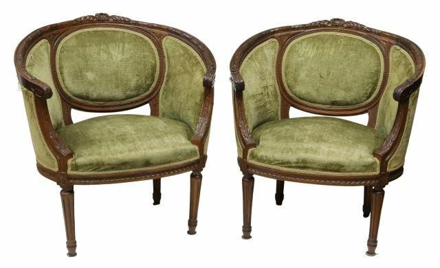 Appraisal: pair French Louis XVI style armchairs early th c walnut