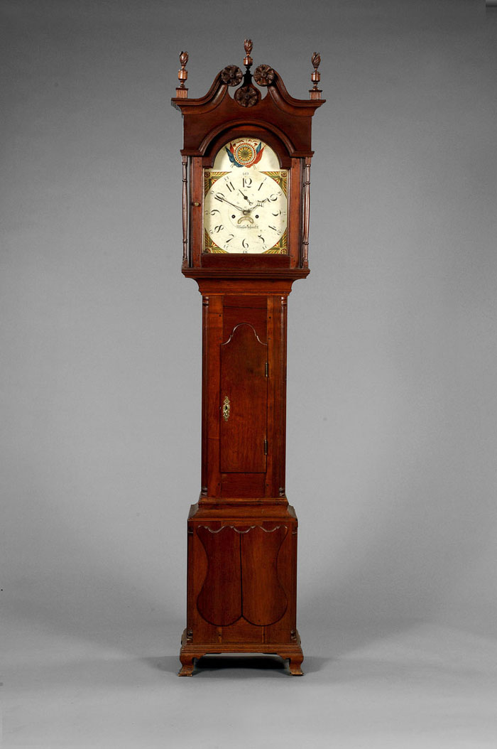 Appraisal: PENNSYLVANIA CHIPPENDALE CARVED WALNUT TALL CASE CLOCK WITH WORKS BY