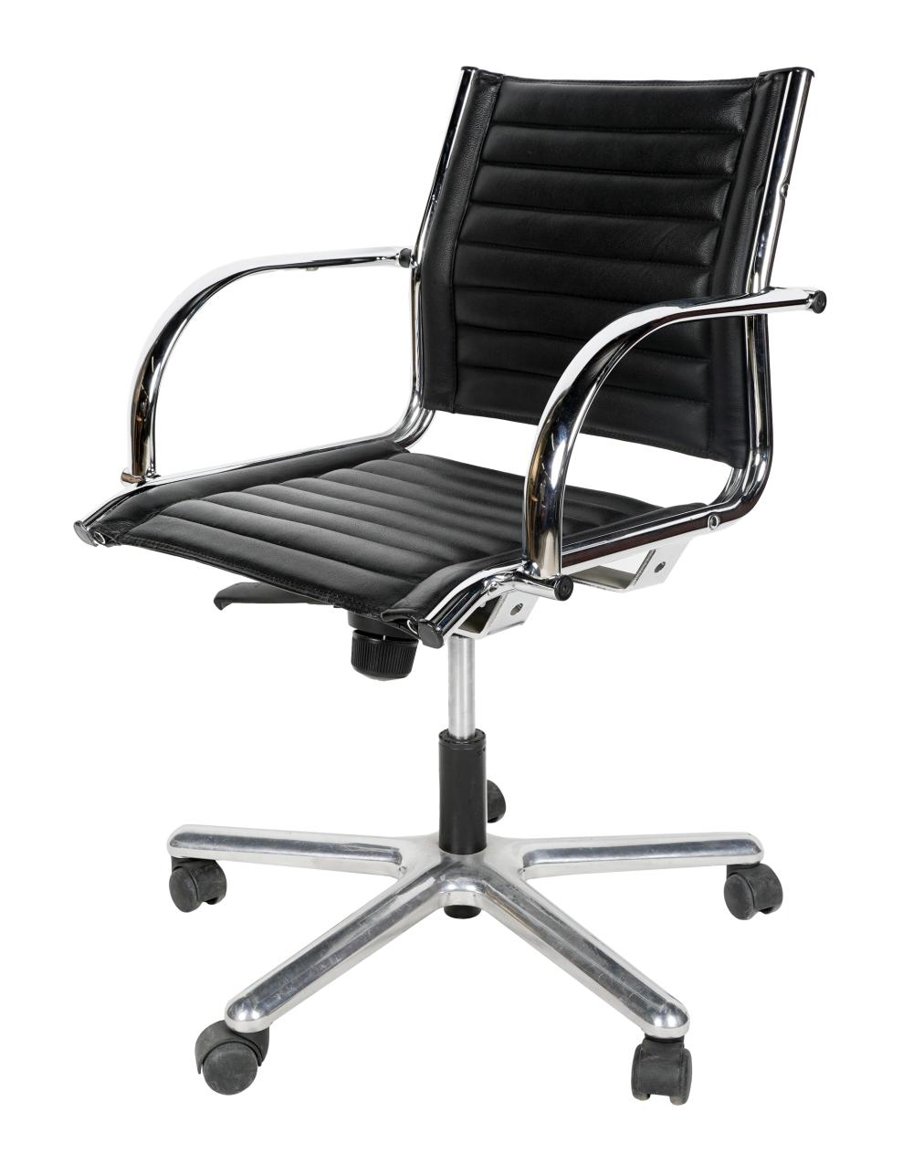 Appraisal: ITALIAN CHROME LEATHER SWIVEL OFFICE CHAIRmanufacturer's label BUM Made in