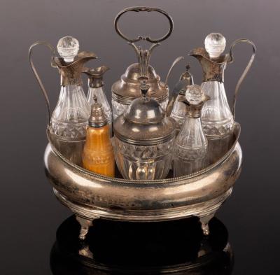 Appraisal: A George III silver oval cruet Charles Chesterman with central