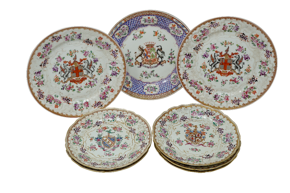 Appraisal: Samson Handpainted Armorial Plates Eight Samson Handpainted Armorial Plates Eight