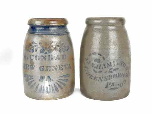 Appraisal: Two Pennsylvania stoneware jars th c inscribed A Conrad New